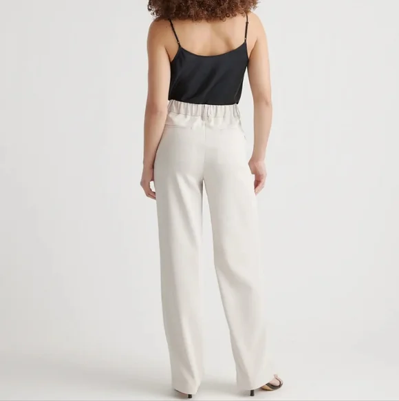 NEW Quince 28" Stretch Crepe Pleated Wide Leg Pants Short Inseam Sand Color - 6 - Picture 3 of 12